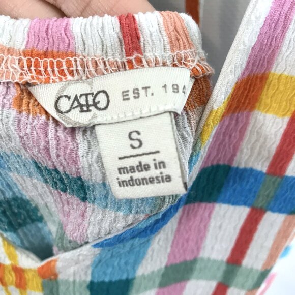 Cato Casual V-Neck Smocked Midi Dress Multi-Color Check Print S - Picture 10 of 10